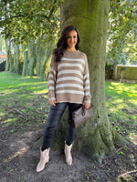 Mocha Striped Crew Neck Jumper Gabrielle